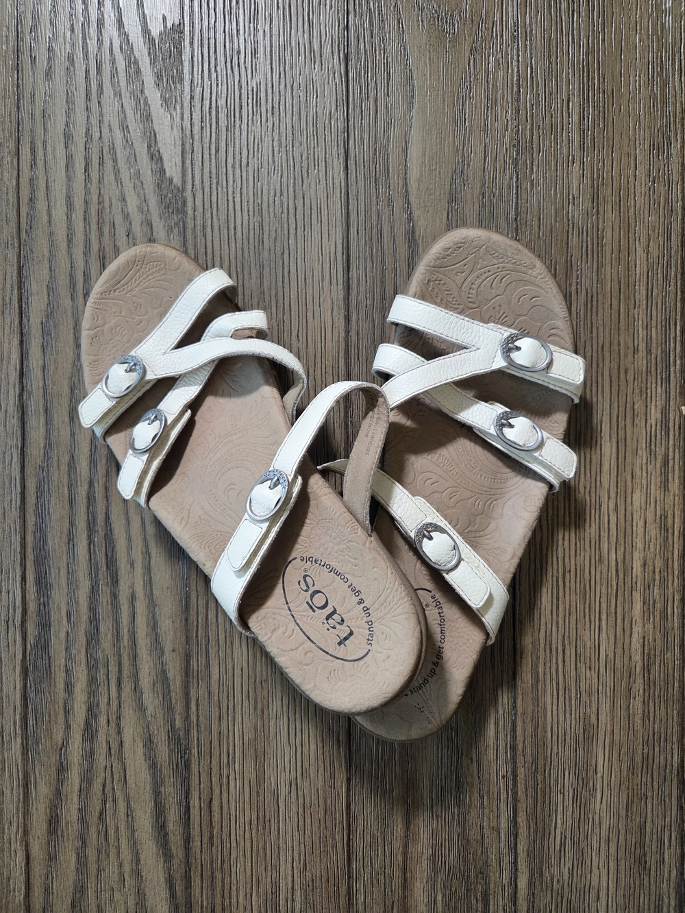 Taos White Leather Strappy Comfort Sandals | US 8